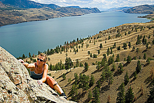 女人,攀登,远眺,不列颠哥伦比亚省,加拿大