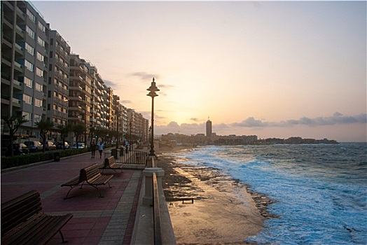 散步场所,日落,马耳他