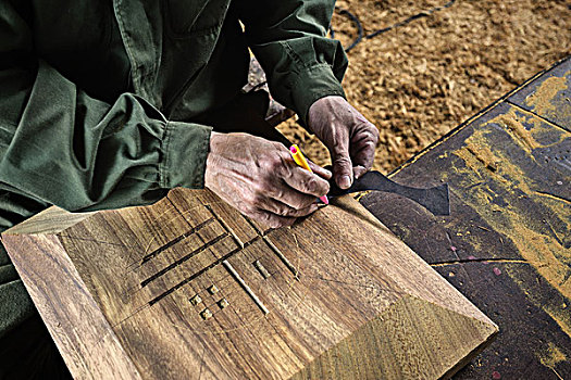 手,木匠,测量,厚木板