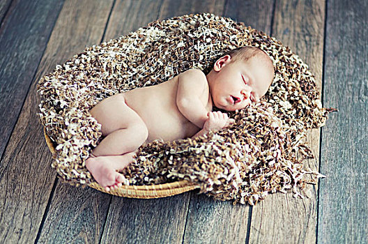 诞生,可爱,婴儿,睡觉,柳条篮