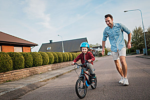 父亲,教育,儿子,骑自行车