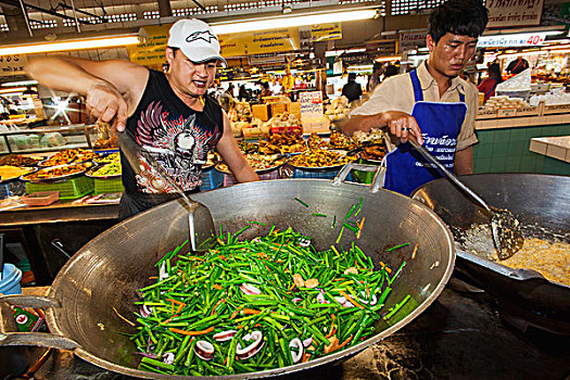 泰国,清迈,市场,厨师,烹调,外卖,巨大,锅