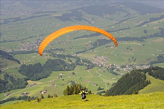 滑伞运动,山,阿彭策尔,瑞士,欧洲