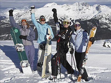 合影,上面,滑雪,山,加拿大