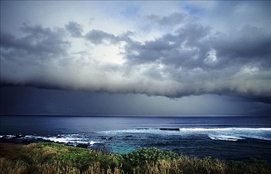 夏威夷,毛伊岛,北岸,风暴,正面,云,远眺,海洋,山坡