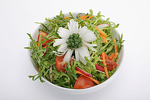 彩色,沙拉,莴苣,西红柿,萝卜,胡萝卜,春天,洋葱,花园,水芹,调料,调味品,碗