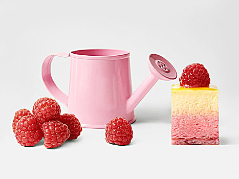 小,蛋糕,树莓,粉色,洒水壶