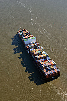 集装箱船,万带兰,易北河,航拍,汉堡市,德国,欧洲