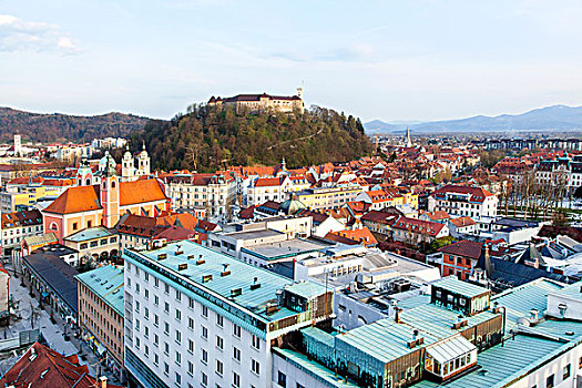 风景,历史,中心,城堡,山,地标建筑,卢布尔雅那,斯洛文尼亚,欧洲