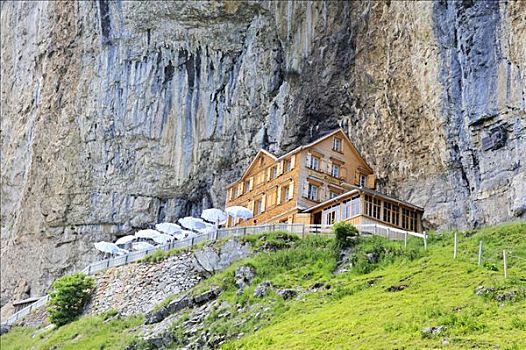 山间旅店,洞穴,仰视,山,阿彭策尔,瑞士,欧洲