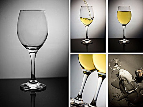 抽象拼贴画,葡萄酒杯,白葡萄酒