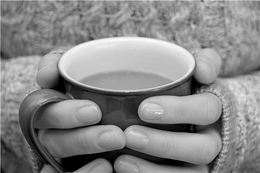 两只,手,保暖,拿着,热,茶杯,咖啡