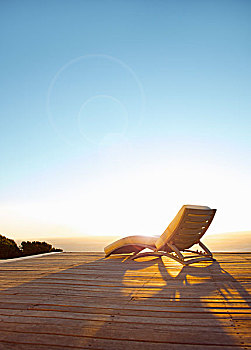 沙滩椅,甲板,日落