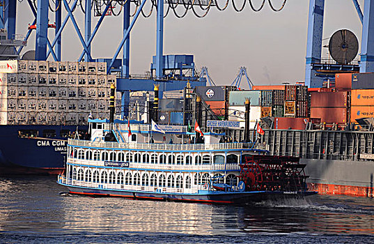 集装箱船,桨轮船,港口,游轮,汉堡市,德国,欧洲