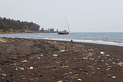 垃圾,海滩,岛屿,印度尼西亚