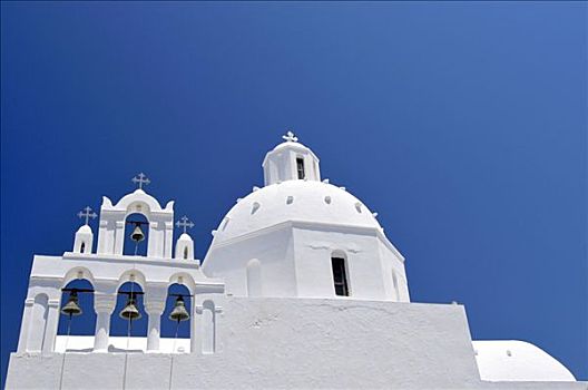 白色,希腊,教堂,钟楼,四个,钟,锡拉岛,基克拉迪群岛,欧洲