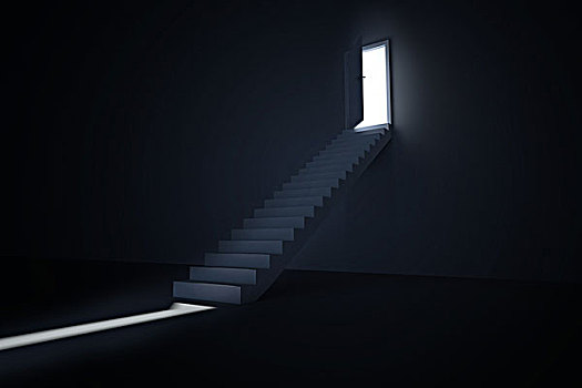 门,开着,暴露,亮光,上面,台阶