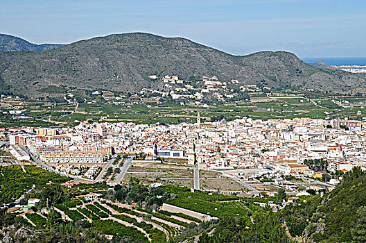 城镇,山谷,山峦,俯视,码头,阿尔泰,区域,白色海岸,阿利坎特省,西班牙,欧洲