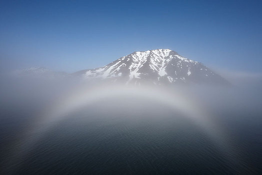雾,拱形,上方,湾,堪察加半岛,俄罗斯,欧洲