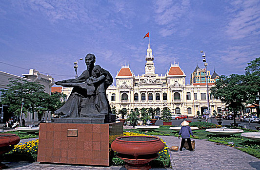 越南,西贡,胡志明市,叔叔,雕塑,市政厅