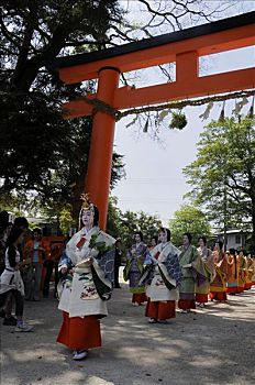 女性,皇家,家庭,穿,传统头饰,和服,时期,神祠,京都,日本,亚洲