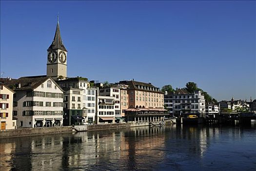 塔,远眺,屋顶,历史,城镇中心,苏黎世,利马特河,瑞士,欧洲