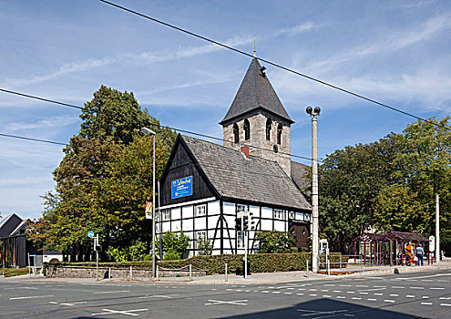 教堂,半木结构房屋,多特蒙德,地区,鲁尔区,北莱茵-威斯特伐利亚,德国,欧洲