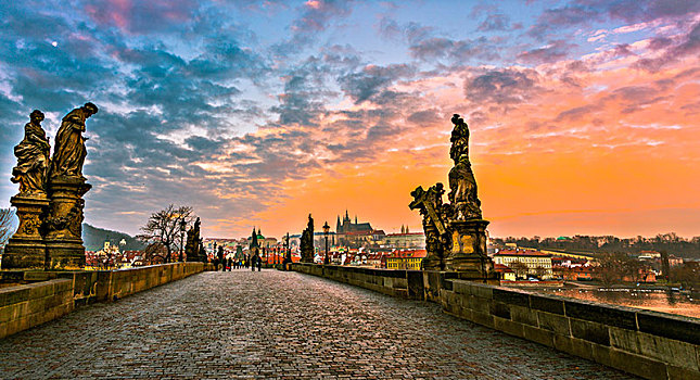 摩尔多瓦,查理大桥,大教堂,布拉格城堡,日出,拉德肯尼,历史,中心,布拉格,波希米亚,捷克共和国,欧洲