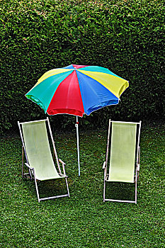 自然风光,花园,场景,两个,沙滩椅,伞,巴伐利亚,德国,欧洲