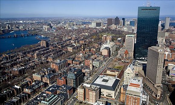 俯拍,城市,约翰-汉考克大厦,波士顿,马萨诸塞,美国