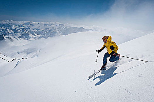 滑雪者,下降,顶峰,攀升,冬天,阿拉斯加