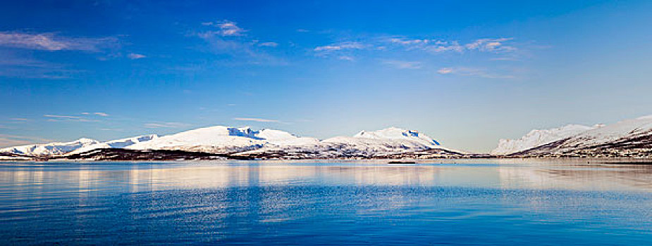 积雪,山,峡湾,纯,北极,冬季风景,挪威