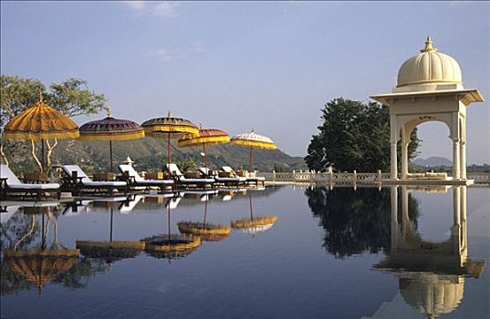 印度,乌代浦尔,豪华酒店,胜地,龙目岛,皮克拉湖,一个,许多,游泳池