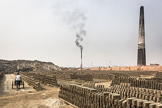 一堆,砖,燃烧,塔,砖厂,达卡,孟加拉,亚洲
