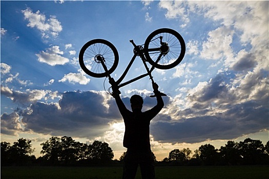 骑自行车,剪影,日落,成功
