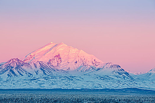 风景,山,日落,阿拉斯加,冬天