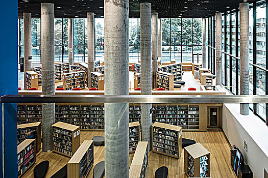 伯明翰,图书馆,内景,书架,柱子,风景,天花板,地面,窗户,当代建筑,室内设计