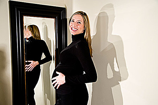 孕妇,赞赏,形状,镜子