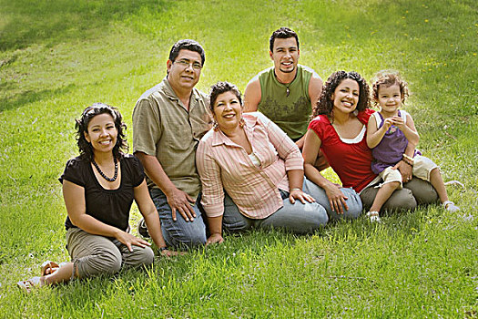 艾伯塔省,加拿大,三代人,家庭,坐,草