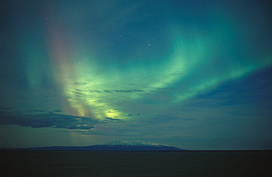 北极光,上方,库克海峡,山,阿拉斯加,景色