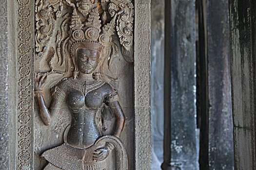 雕塑,古老,飞天仙女,舞者,收获,柬埔寨
