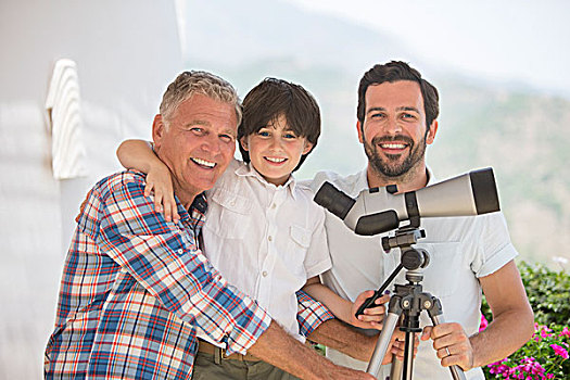 家人,男人,望远镜,户外
