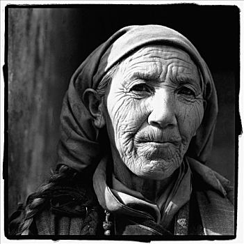印度,肖像,老人,女士,头巾