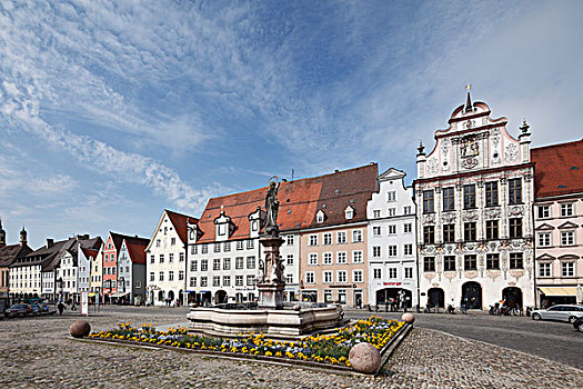 喷泉,市政厅,大广场,上巴伐利亚,巴伐利亚,德国,欧洲