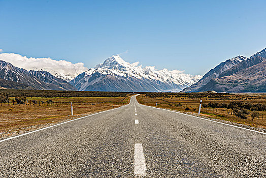 道路,库克山,库克山国家公园,南阿尔卑斯山,坎特伯雷地区,南部地区,新西兰,大洋洲