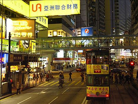 双层巴士,购物街,香港,中国,亚洲
