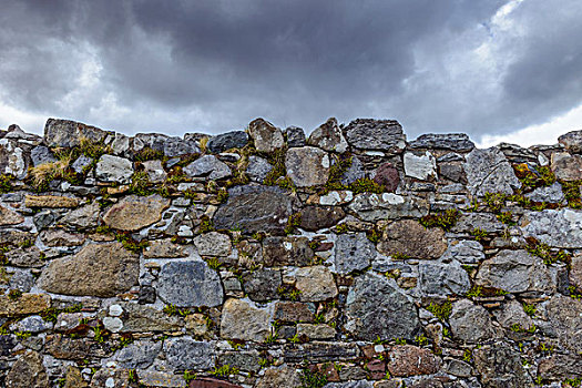 特写,石墙,教堂,乌云,斯凯岛,苏格兰,英国