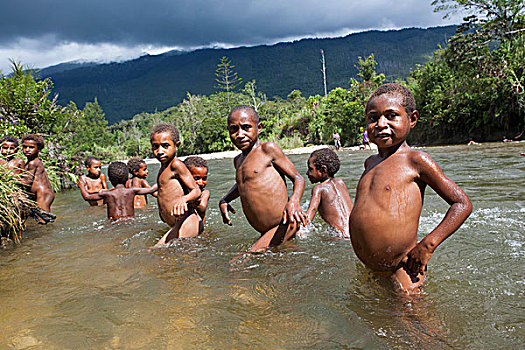 孩子,浴,河,典礼,巴布亚新几内亚