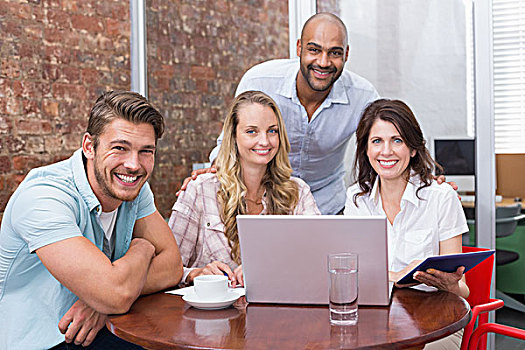 微笑,企业团队,协作,笔记本电脑