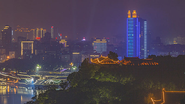 四川宜宾三江汇流城市夜景